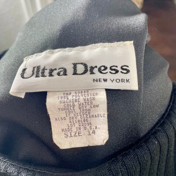 Vintage 90s Ultra Dress NY Ribbed Knit Tank Dress Mixed Media Floral Y2K Sz 14 - Picture 8 of 9